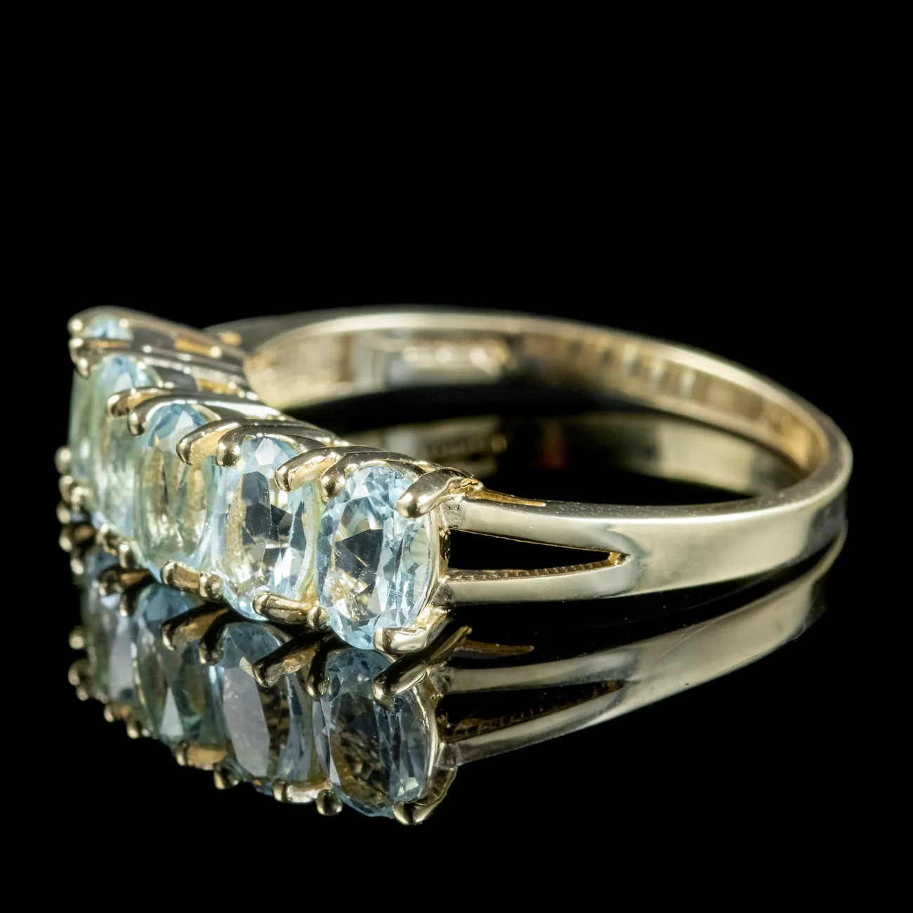 Victorian Style Blue Topaz Five Stone Ring 2.5ct Of Topaz