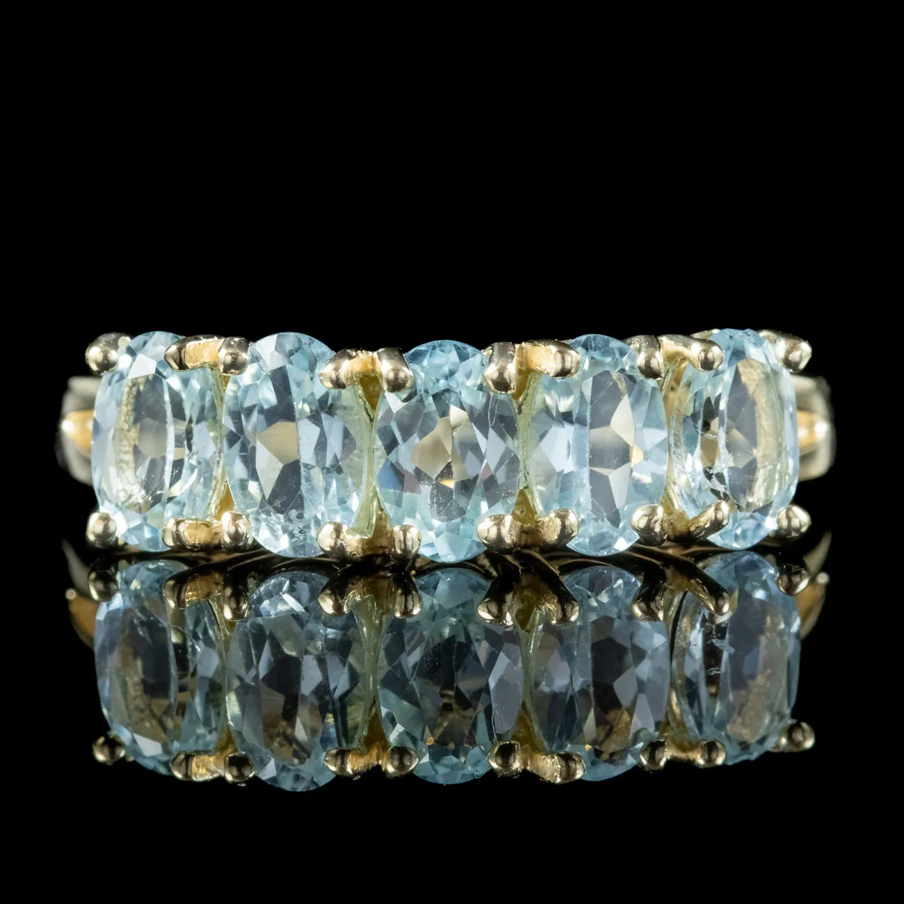 Victorian Style Blue Topaz Five Stone Ring 2.5ct Of Topaz