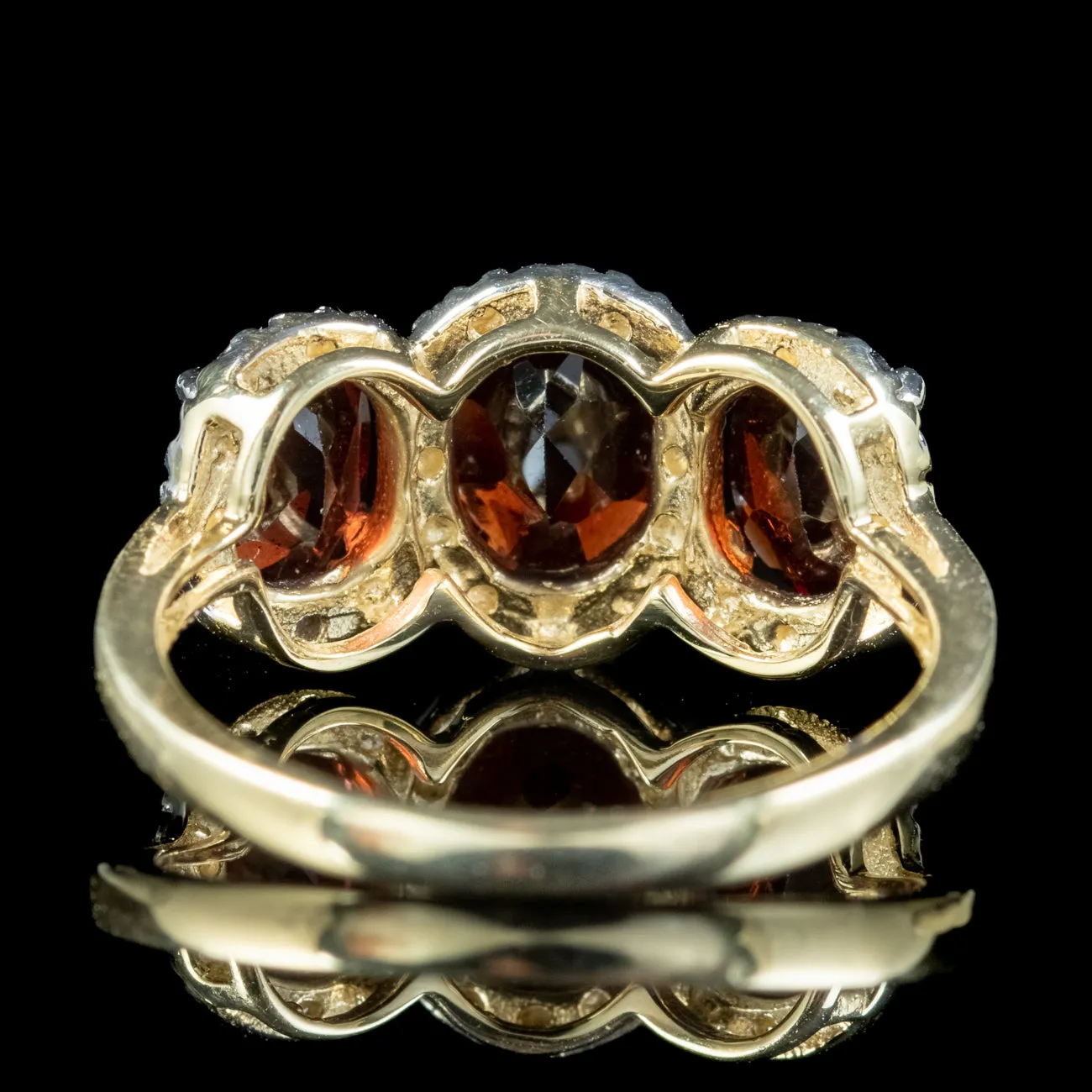 Victorian Style Garnet Diamond Trilogy Ring 2.6ct Garnet