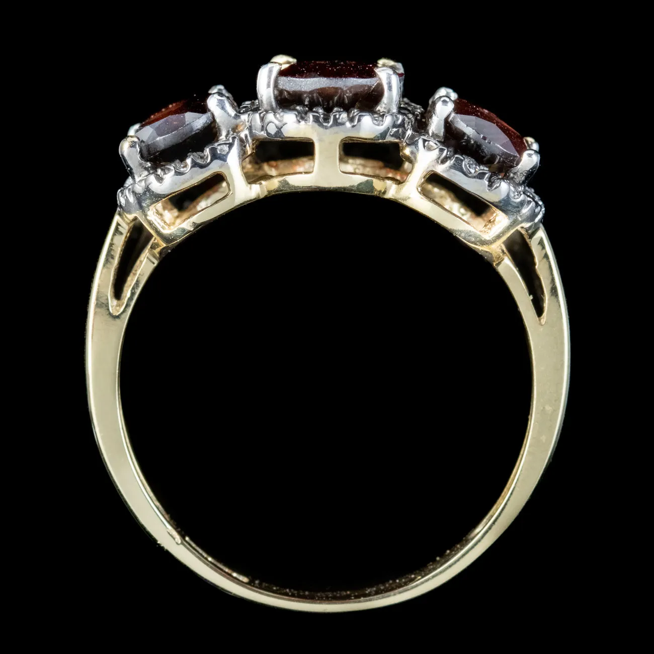 Victorian Style Garnet Diamond Trilogy Ring 2.6ct Garnet