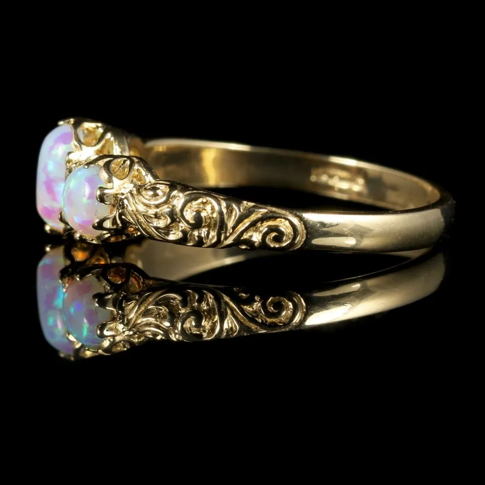 Victorian Style Opal Trilogy Ring 9ct Gold