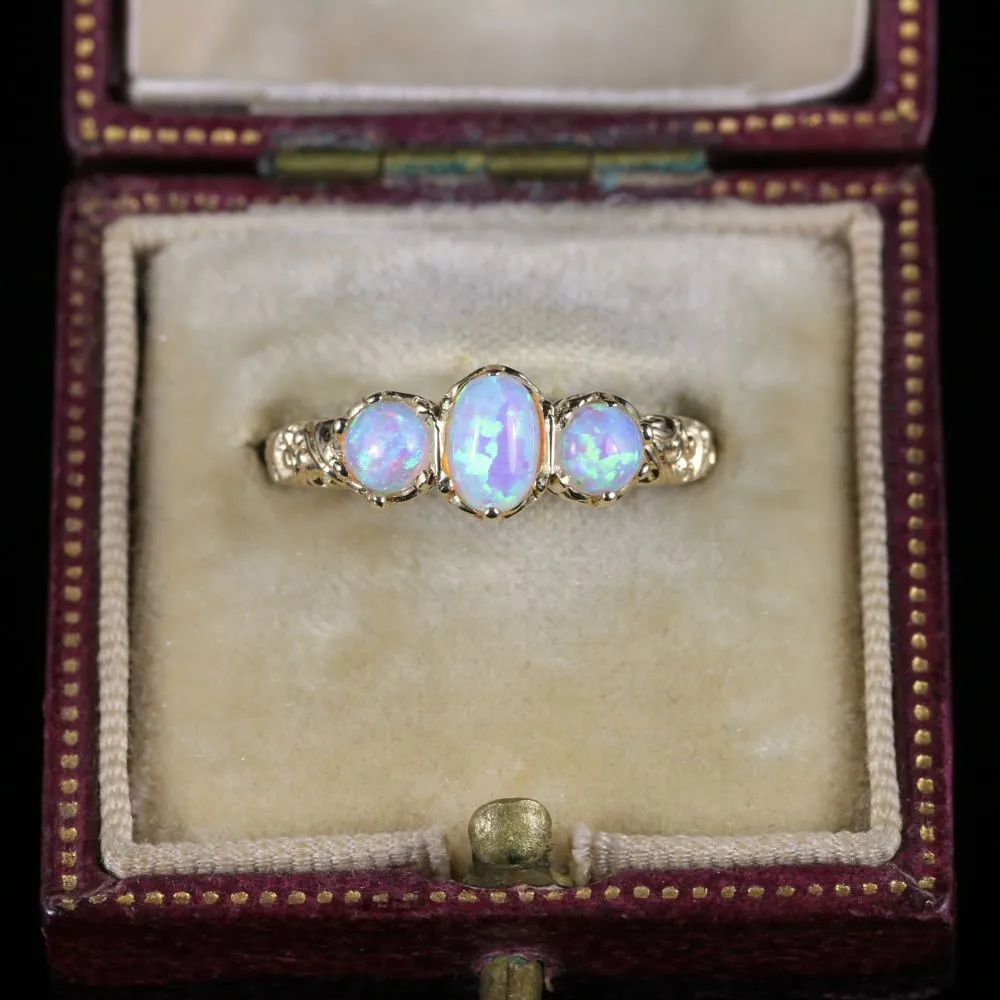 Victorian Style Opal Trilogy Ring 9ct Gold