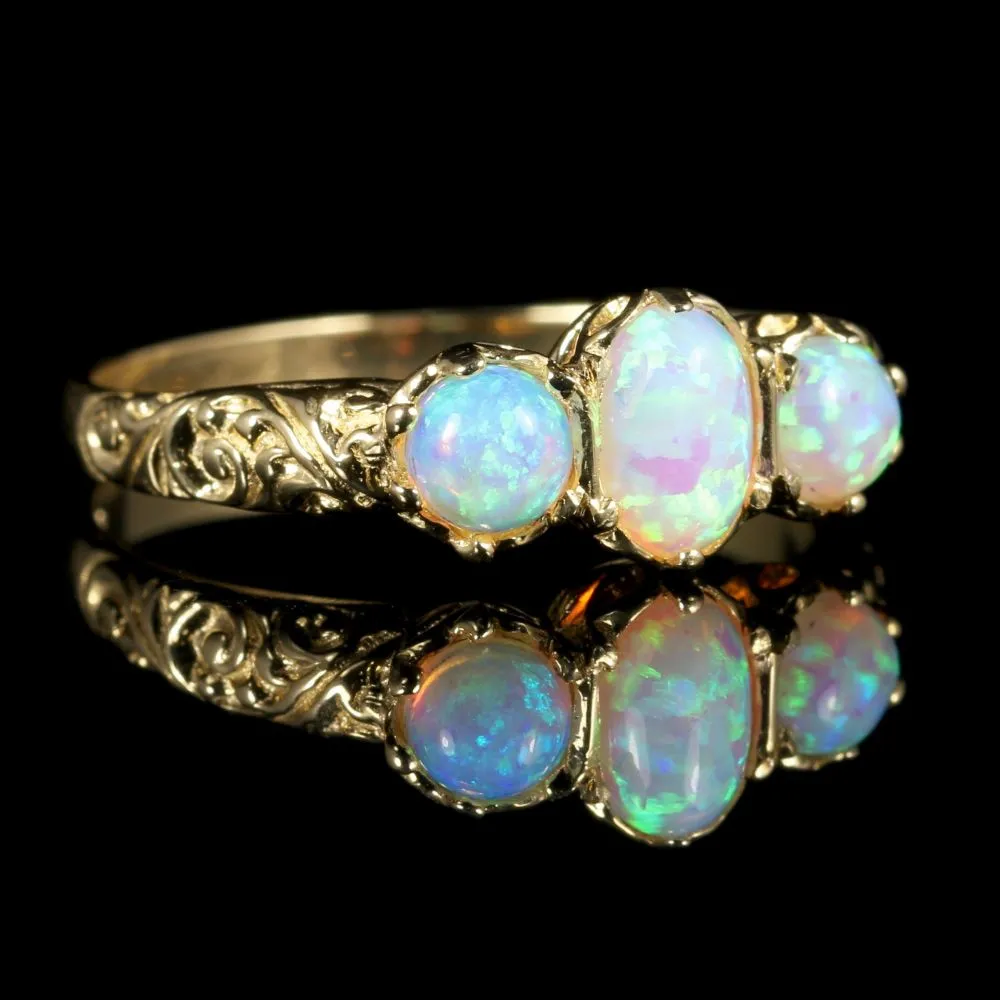 Victorian Style Opal Trilogy Ring 9ct Gold