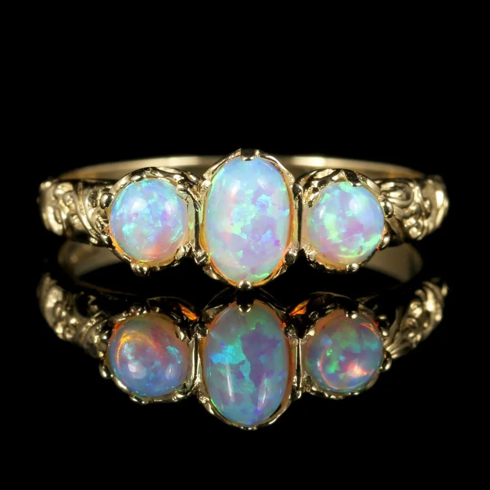 Victorian Style Opal Trilogy Ring 9ct Gold