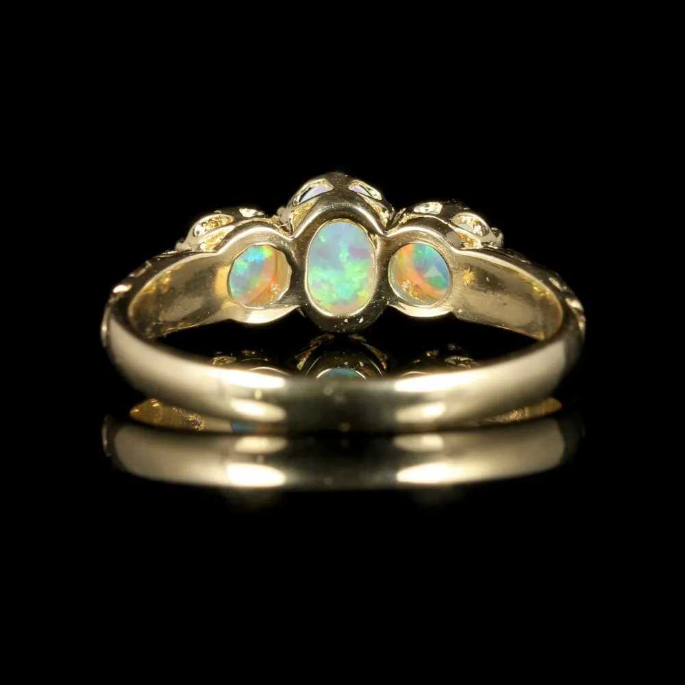 Victorian Style Opal Trilogy Ring 9ct Gold