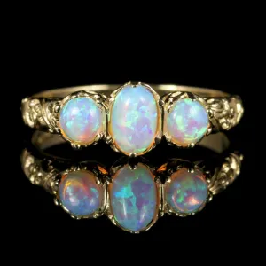 Victorian Style Opal Trilogy Ring 9ct Gold