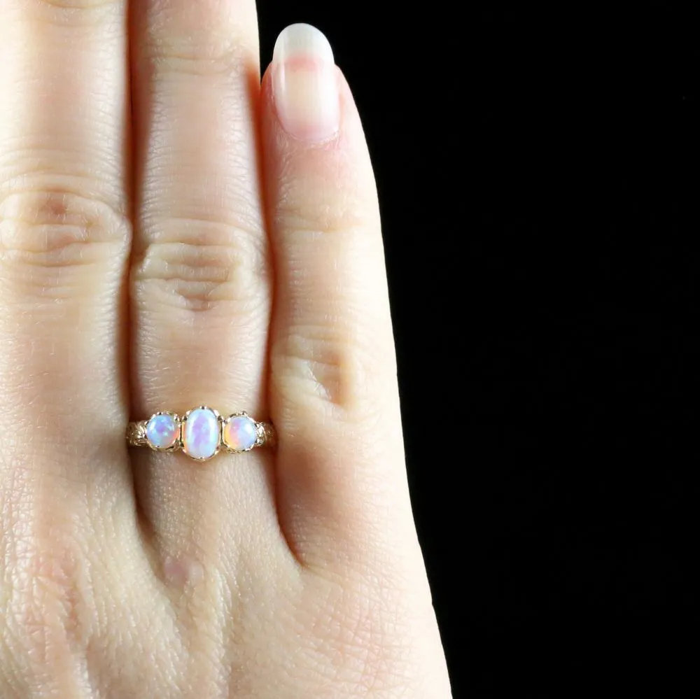 Victorian Style Opal Trilogy Ring 9ct Gold