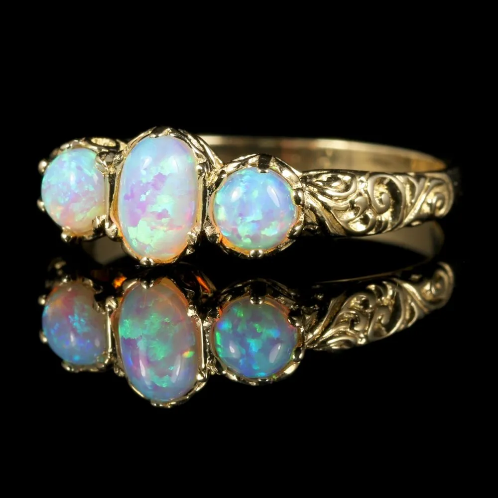 Victorian Style Opal Trilogy Ring 9ct Gold