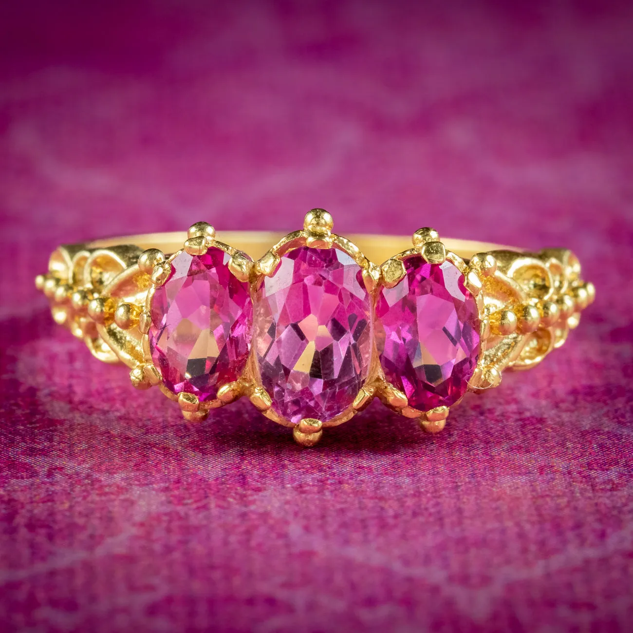 Victorian Style Pink Topaz Trilogy Ring 1.8ct Of Topaz