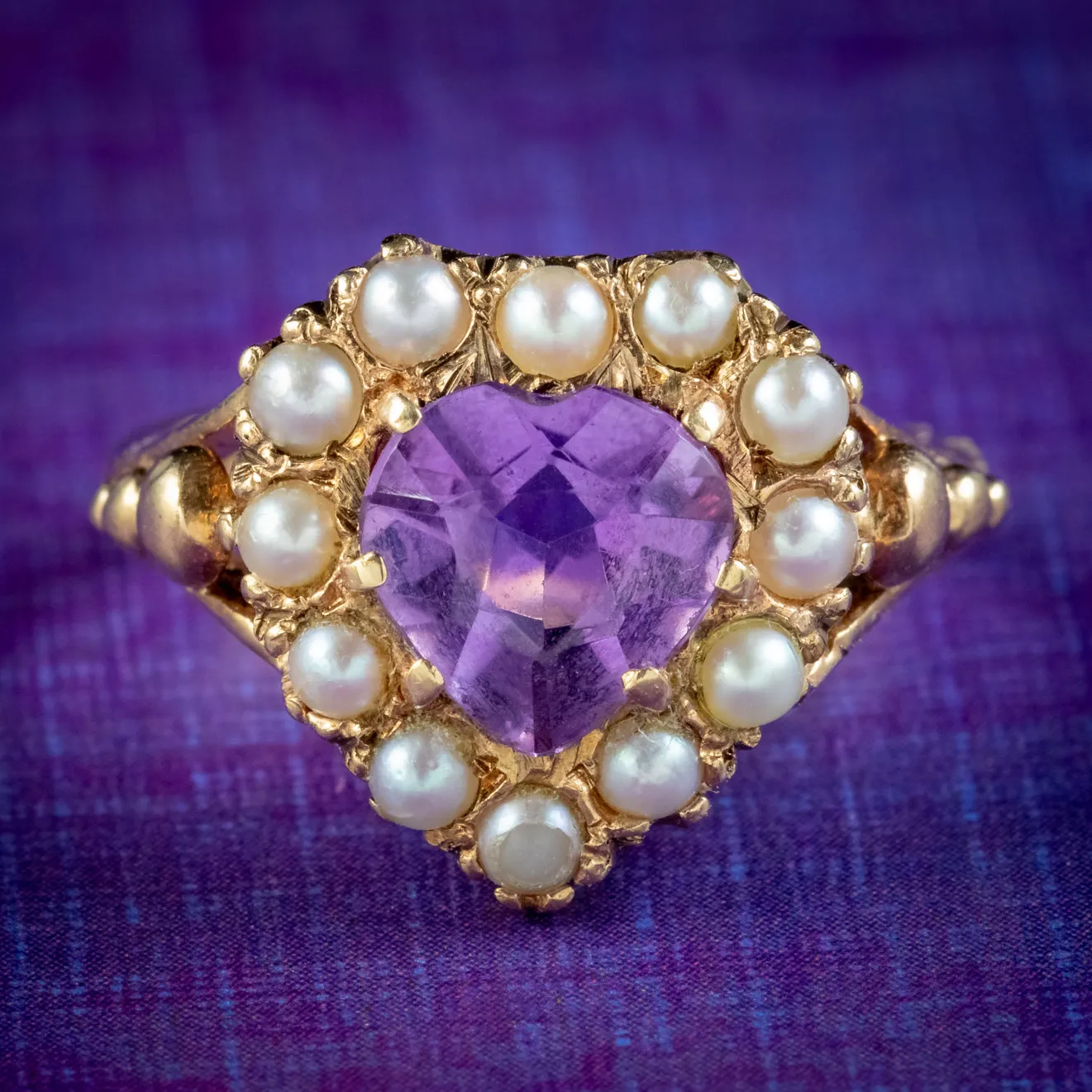 Vintage Amethyst Pearl Heart Ring Dated 1960