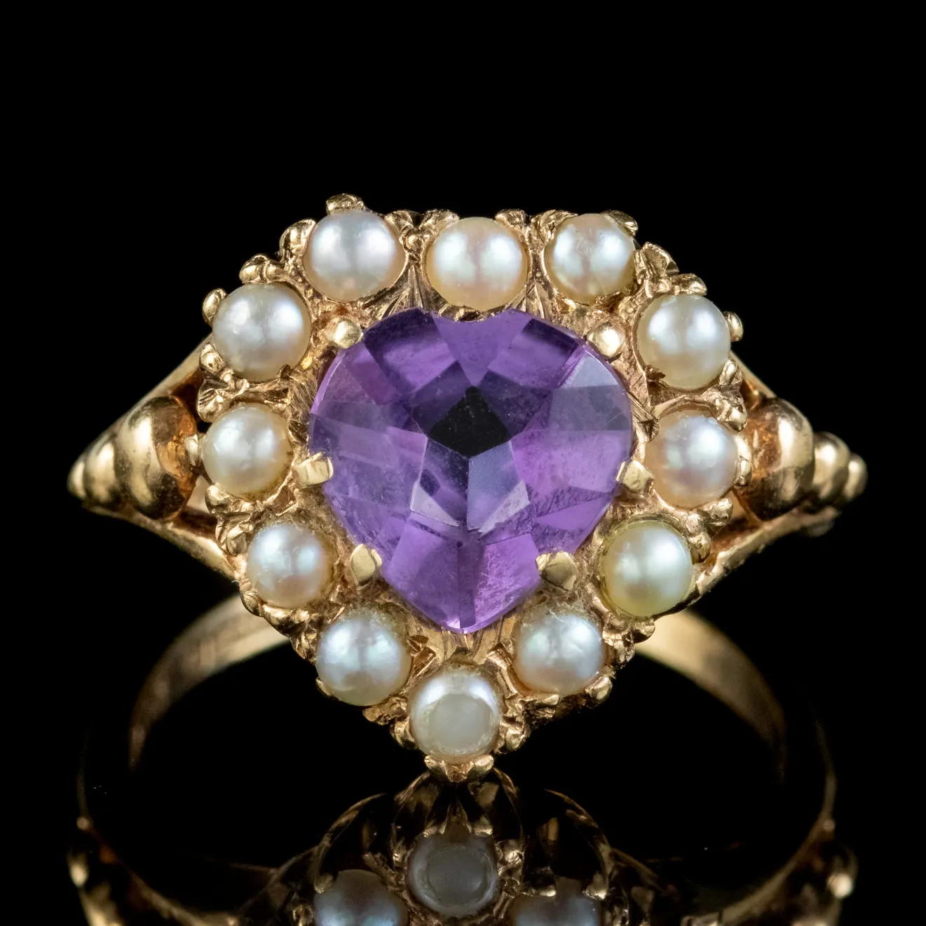 Vintage Amethyst Pearl Heart Ring Dated 1960