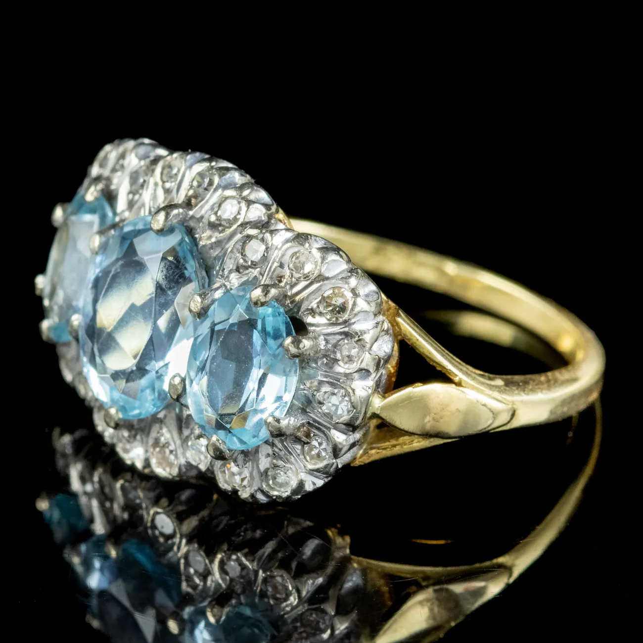 Vintage Aquamarine Diamond Trilogy Ring 3.50ct Of Aqua