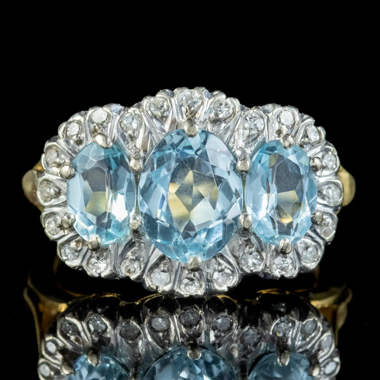 Vintage Aquamarine Diamond Trilogy Ring 3.50ct Of Aqua