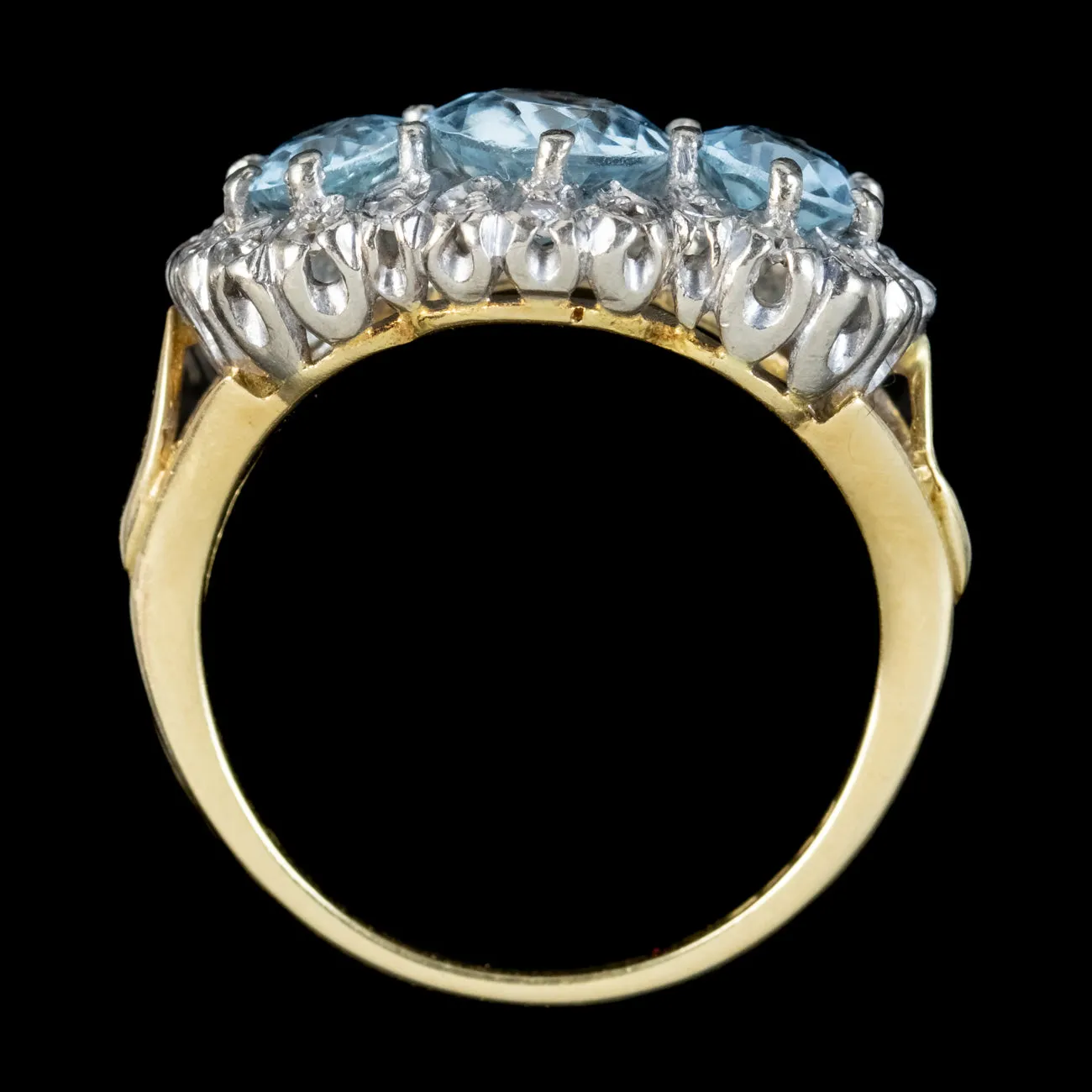 Vintage Aquamarine Diamond Trilogy Ring 3.50ct Of Aqua