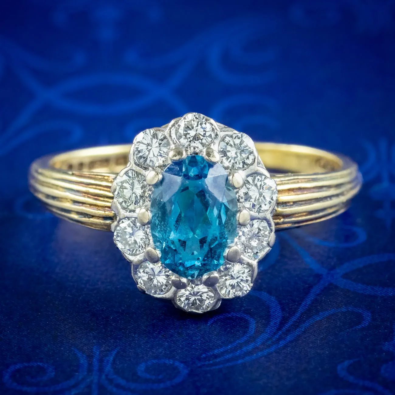 Vintage Blue Zircon Diamond Cluster Ring Dated 1983