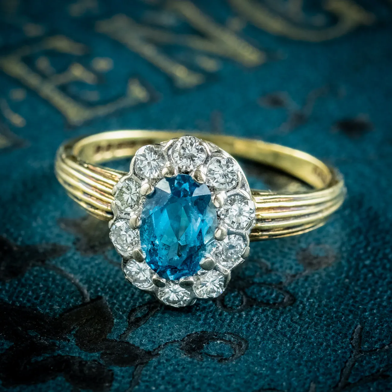 Vintage Blue Zircon Diamond Cluster Ring Dated 1983