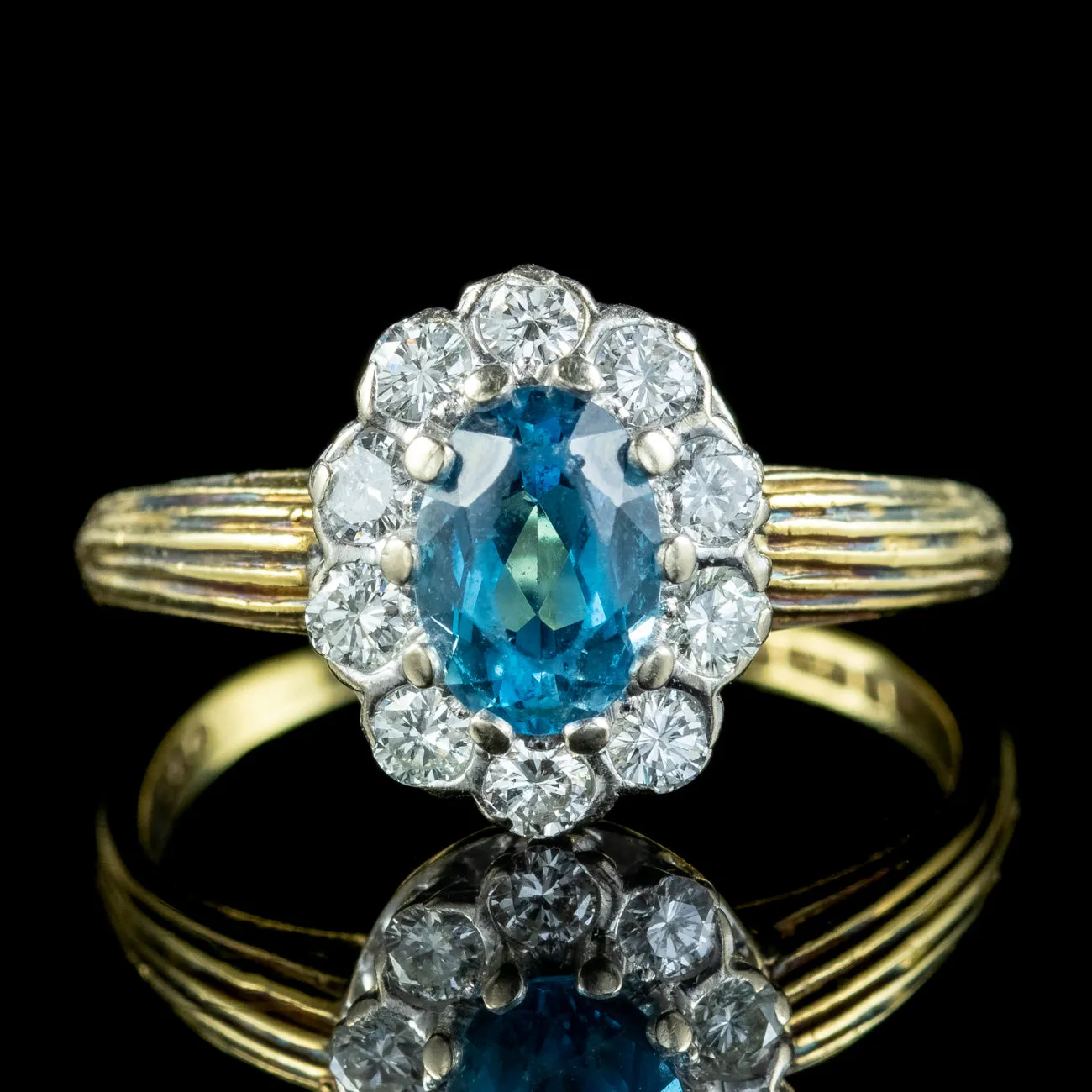 Vintage Blue Zircon Diamond Cluster Ring Dated 1983