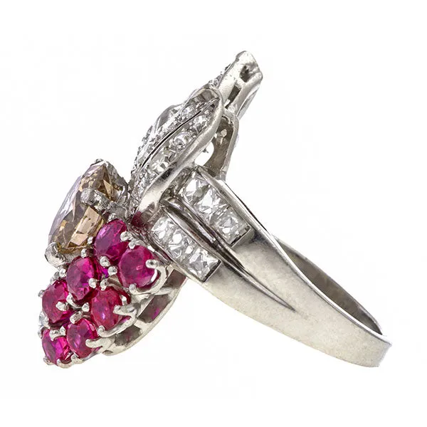 Vintage Brown & White Diamond & Ruby Ring