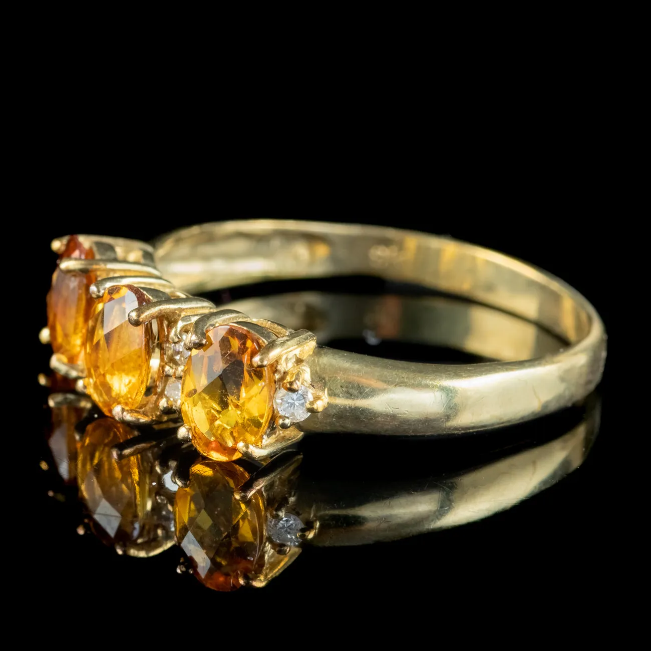 Vintage Citrine Diamond Trilogy Ring 1.5ct Total