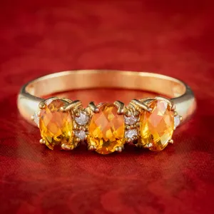 Vintage Citrine Diamond Trilogy Ring 1.5ct Total