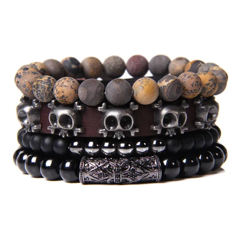 Vintage Multilayer Men Bracelet Natural Stone Lava Beads Bracelet Fashion Black Arrow Charm Bracelet Bangles Jewelry Male Women