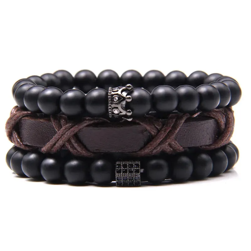 Vintage Multilayer Men Bracelet Natural Stone Lava Beads Bracelet Fashion Black Arrow Charm Bracelet Bangles Jewelry Male Women