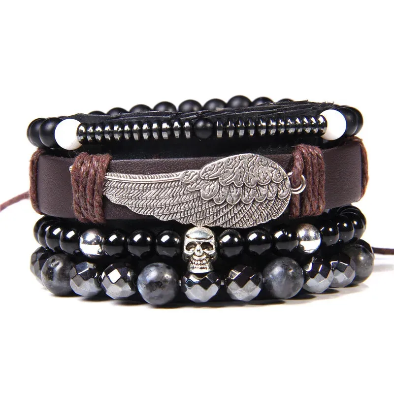 Vintage Multilayer Men Bracelet Natural Stone Lava Beads Bracelet Fashion Black Arrow Charm Bracelet Bangles Jewelry Male Women