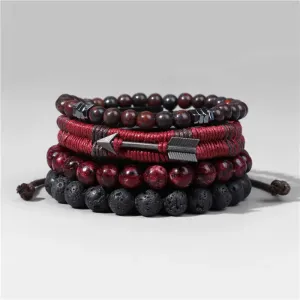 Vintage Multilayer Men Bracelet Natural Stone Lava Beads Bracelet Fashion Black Arrow Charm Bracelet Bangles Jewelry Male Women