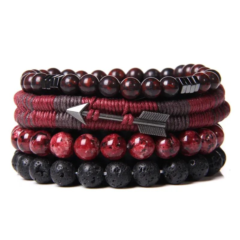 Vintage Multilayer Men Bracelet Natural Stone Lava Beads Bracelet Fashion Black Arrow Charm Bracelet Bangles Jewelry Male Women