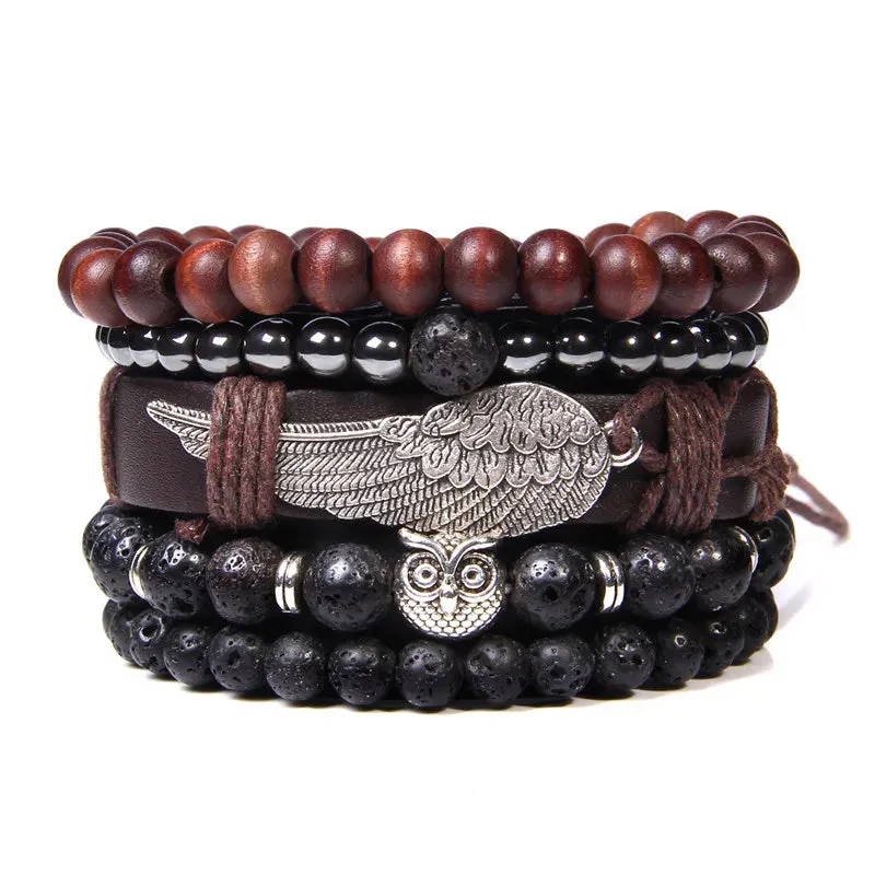 Vintage Multilayer Men Bracelet Natural Stone Lava Beads Bracelet Fashion Black Arrow Charm Bracelet Bangles Jewelry Male Women