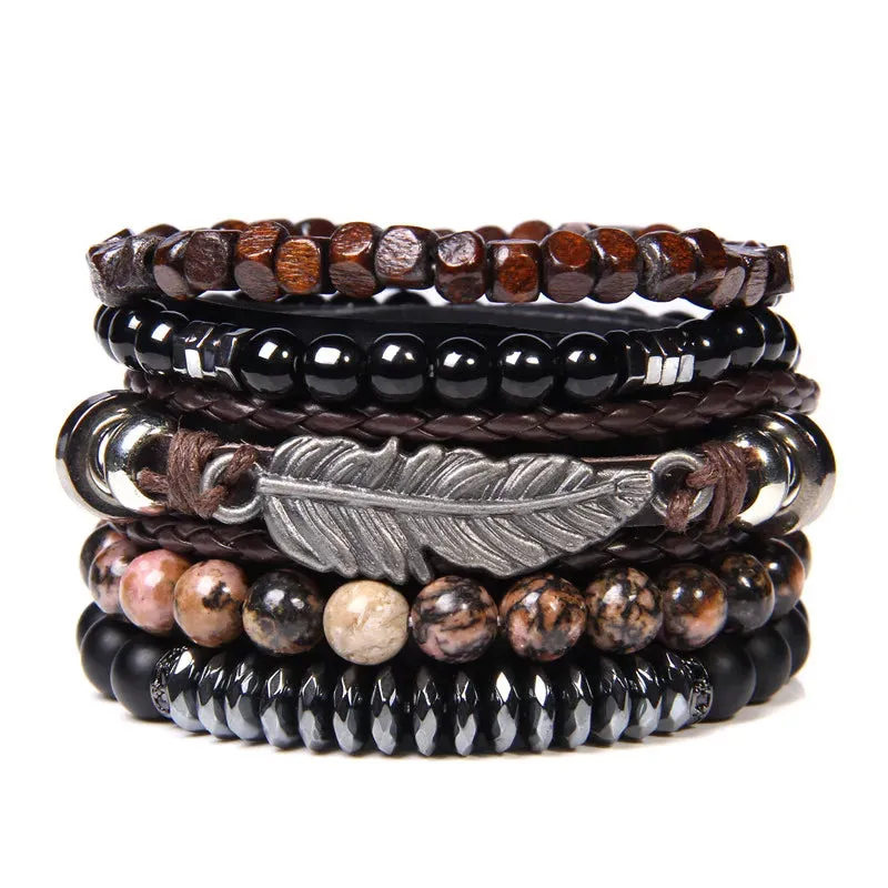 Vintage Multilayer Men Bracelet Natural Stone Lava Beads Bracelet Fashion Black Arrow Charm Bracelet Bangles Jewelry Male Women