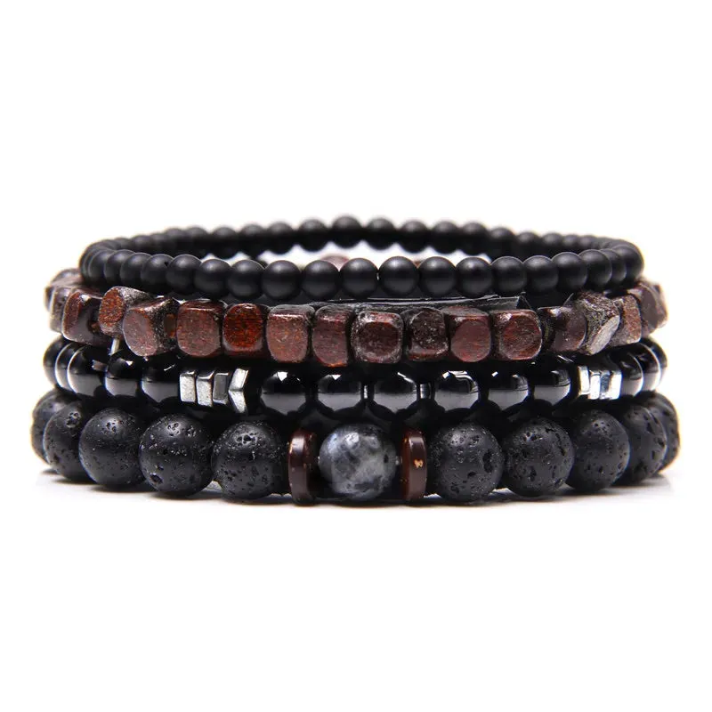 Vintage Multilayer Men Bracelet Natural Stone Lava Beads Bracelet Fashion Black Arrow Charm Bracelet Bangles Jewelry Male Women