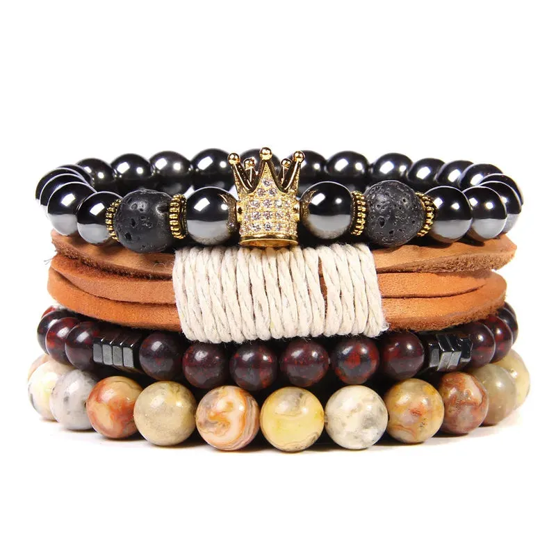 Vintage Multilayer Men Bracelet Natural Stone Lava Beads Bracelet Fashion Black Arrow Charm Bracelet Bangles Jewelry Male Women