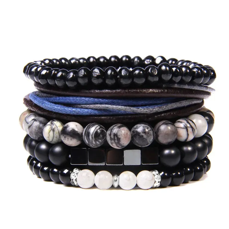 Vintage Multilayer Men Bracelet Natural Stone Lava Beads Bracelet Fashion Black Arrow Charm Bracelet Bangles Jewelry Male Women