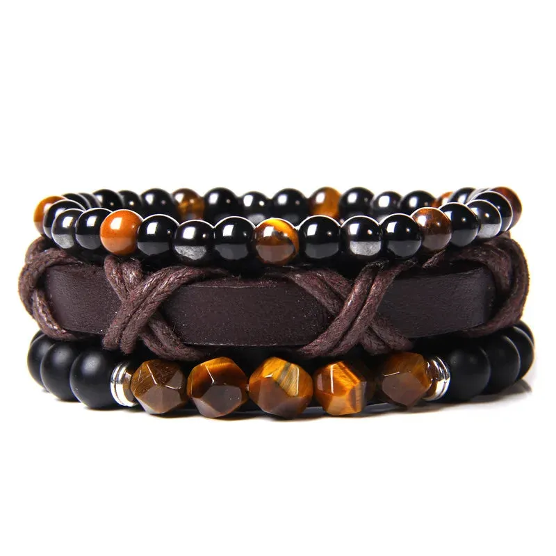 Vintage Multilayer Men Bracelet Natural Stone Lava Beads Bracelet Fashion Black Arrow Charm Bracelet Bangles Jewelry Male Women