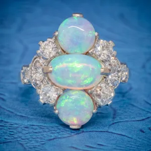 Vintage Opal Cluster Ring 14Ct Gold Platinum 5Ct Opal Circa 1930