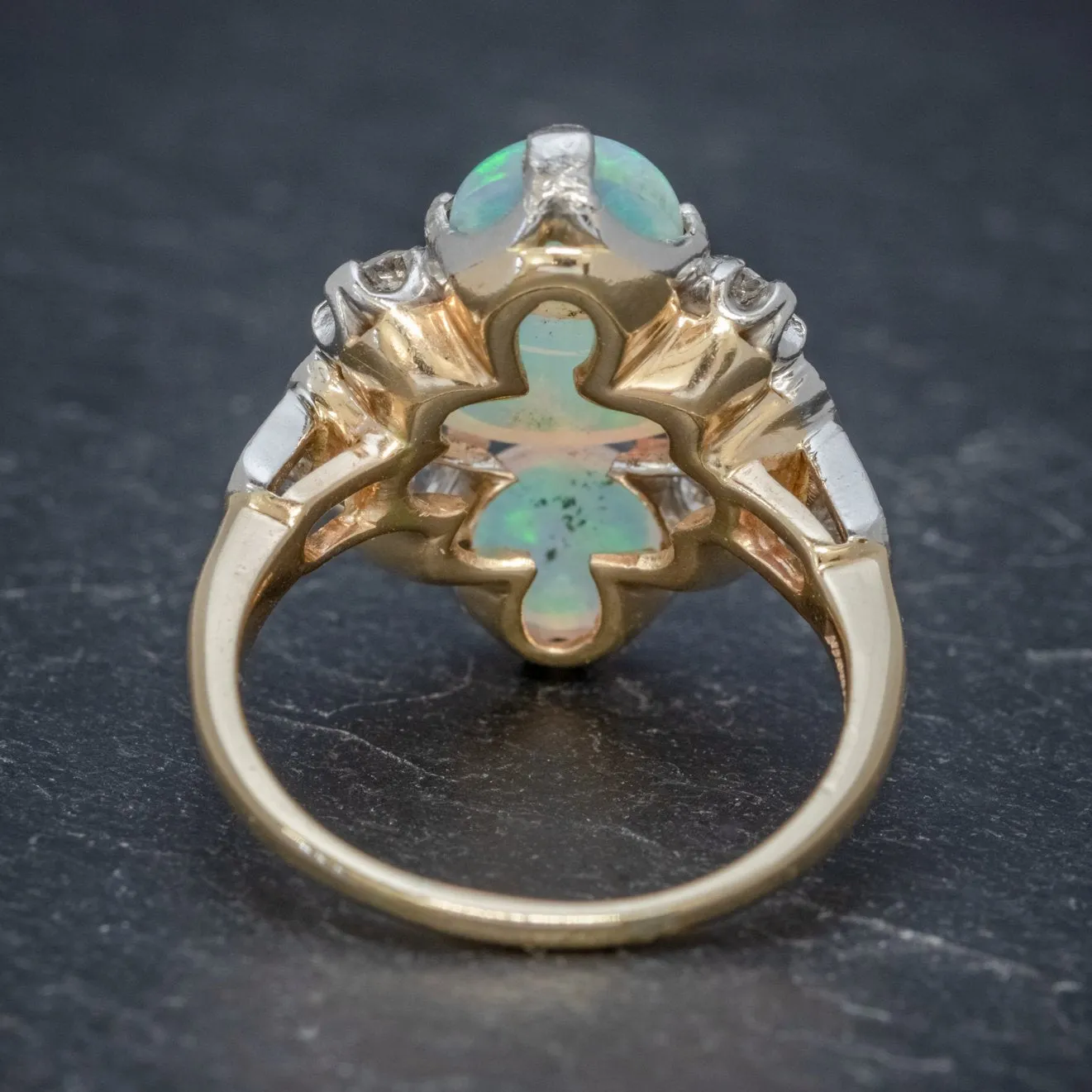 Vintage Opal Cluster Ring 14Ct Gold Platinum 5Ct Opal Circa 1930