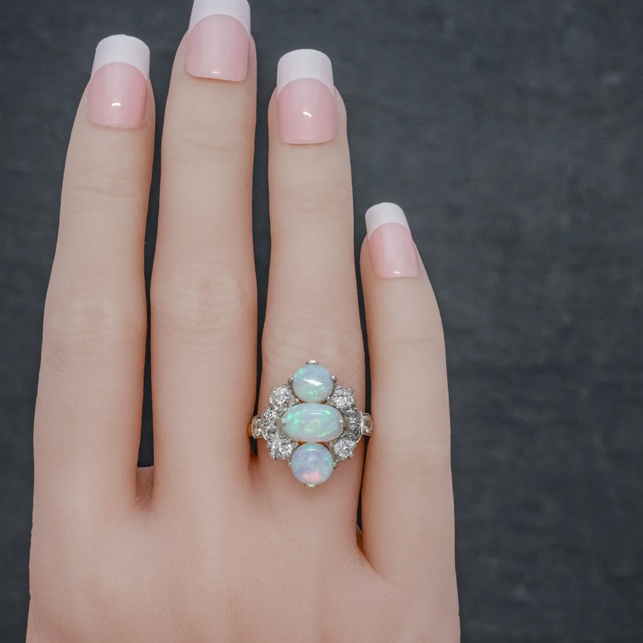 Vintage Opal Cluster Ring 14Ct Gold Platinum 5Ct Opal Circa 1930