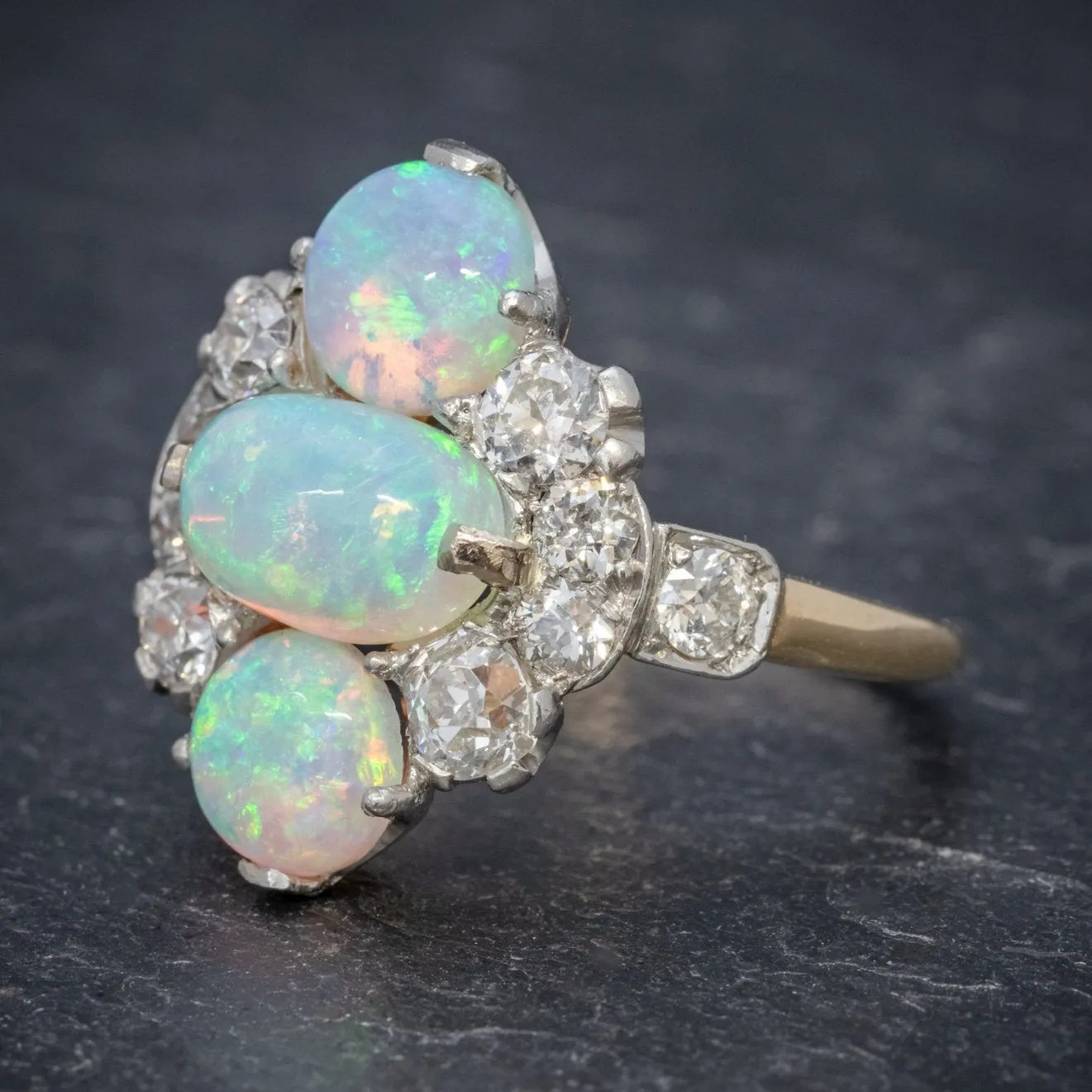 Vintage Opal Cluster Ring 14Ct Gold Platinum 5Ct Opal Circa 1930