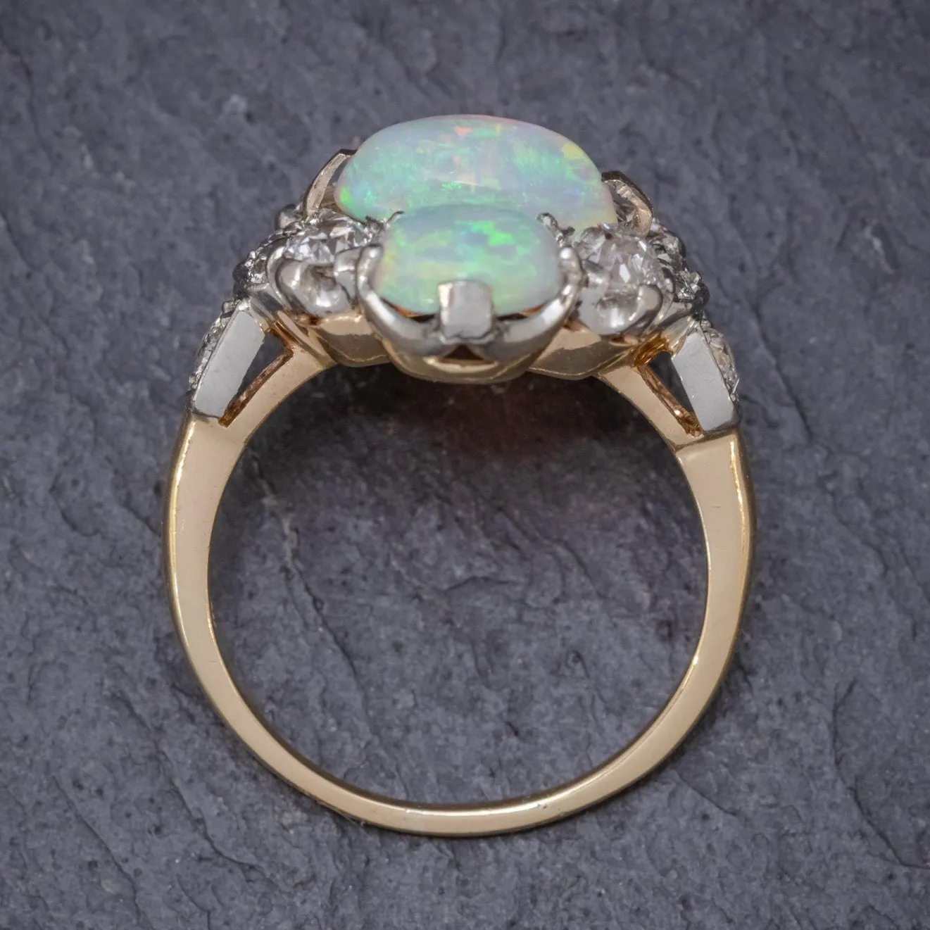 Vintage Opal Cluster Ring 14Ct Gold Platinum 5Ct Opal Circa 1930