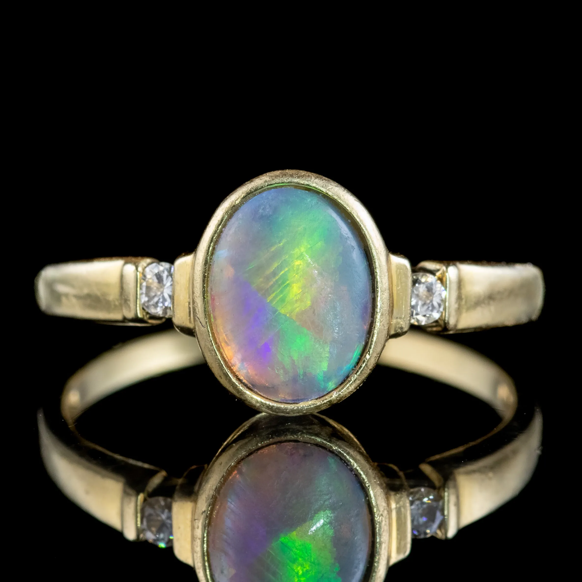 Vintage Opal Diamond Trilogy Ring 1.5ct Opal