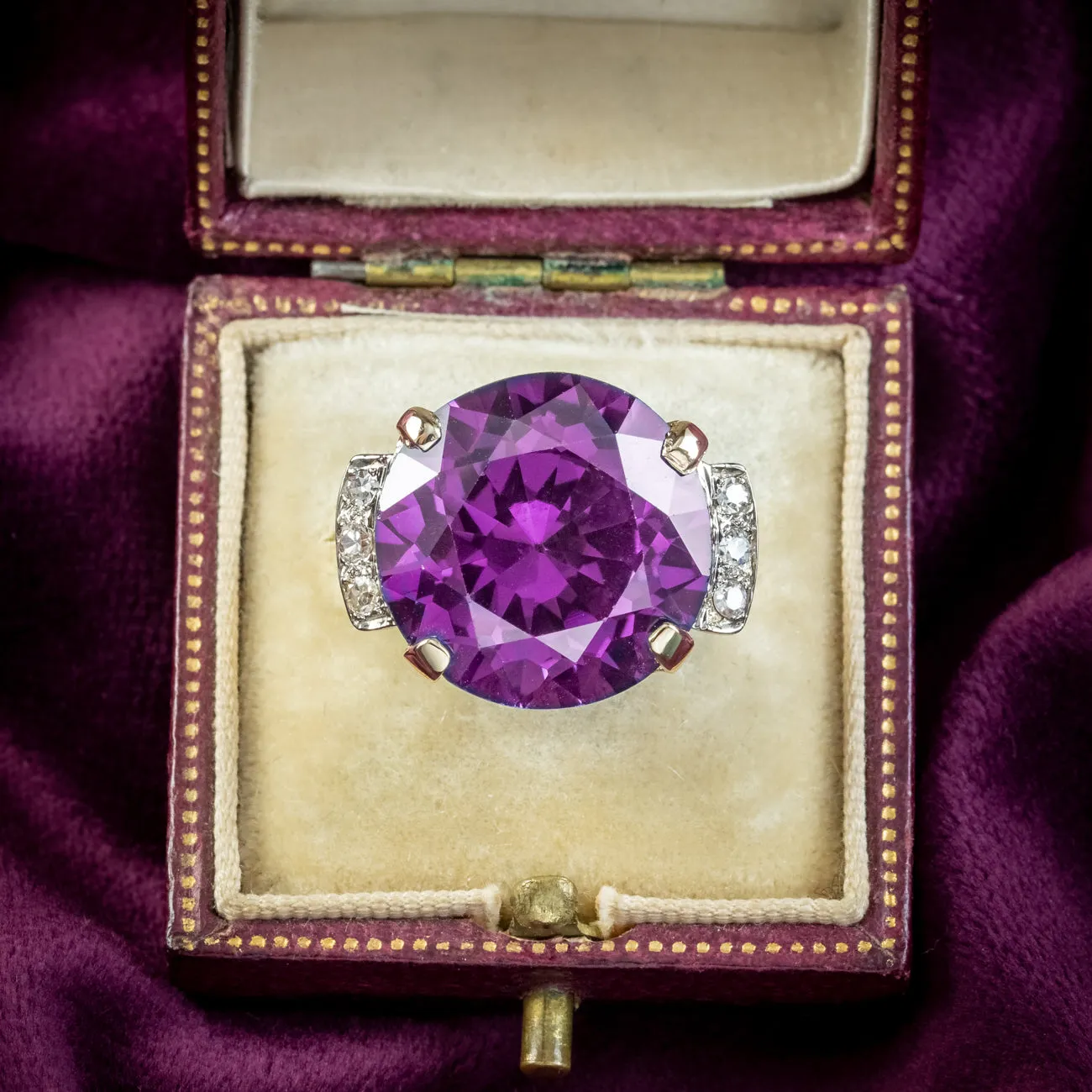 Vintage Synthetic Alexandrite Diamond Cocktail Ring 20ct Stone