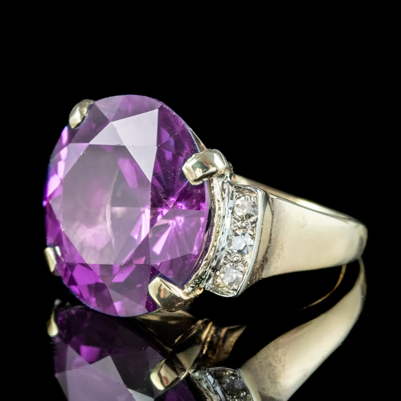 Vintage Synthetic Alexandrite Diamond Cocktail Ring 20ct Stone