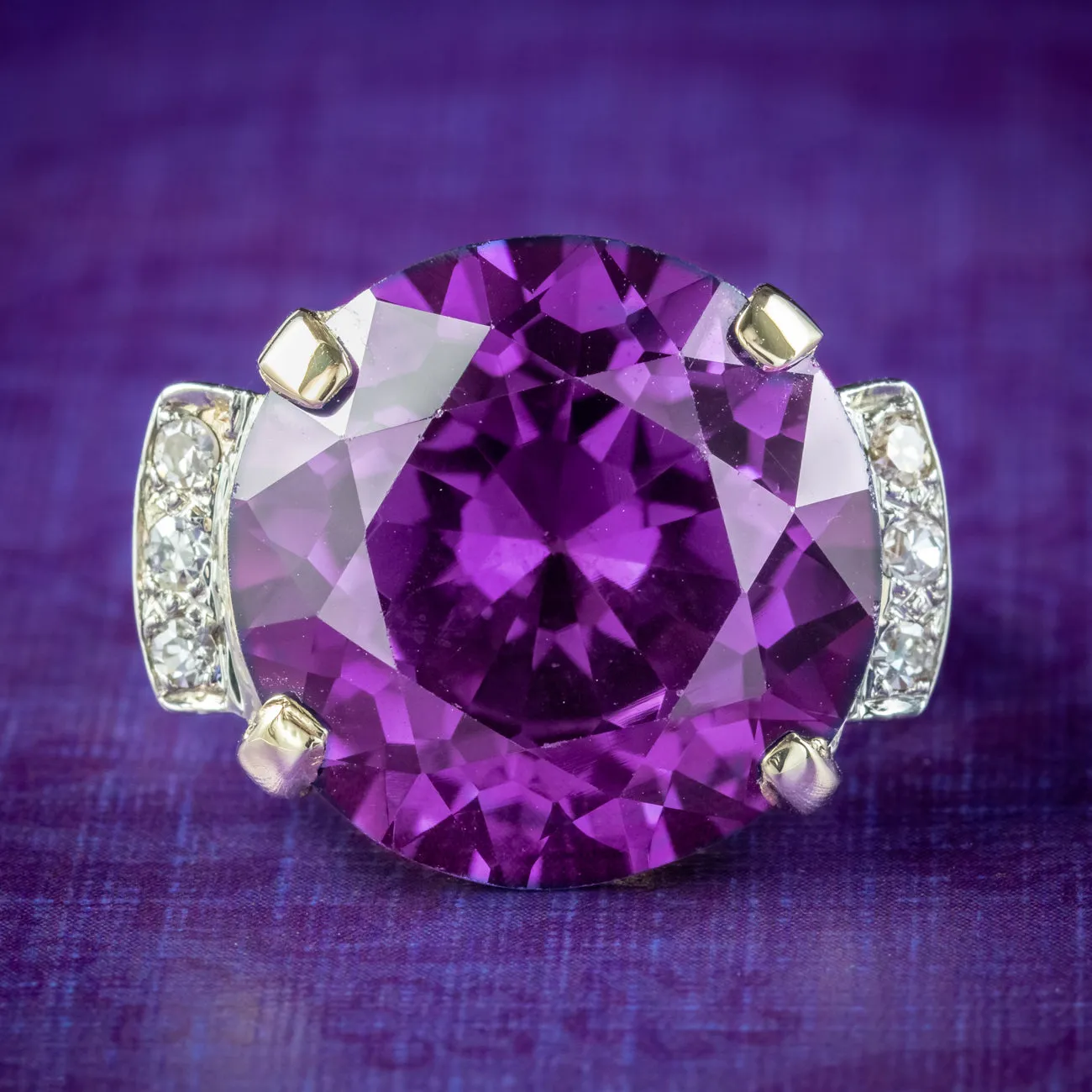 Vintage Synthetic Alexandrite Diamond Cocktail Ring 20ct Stone