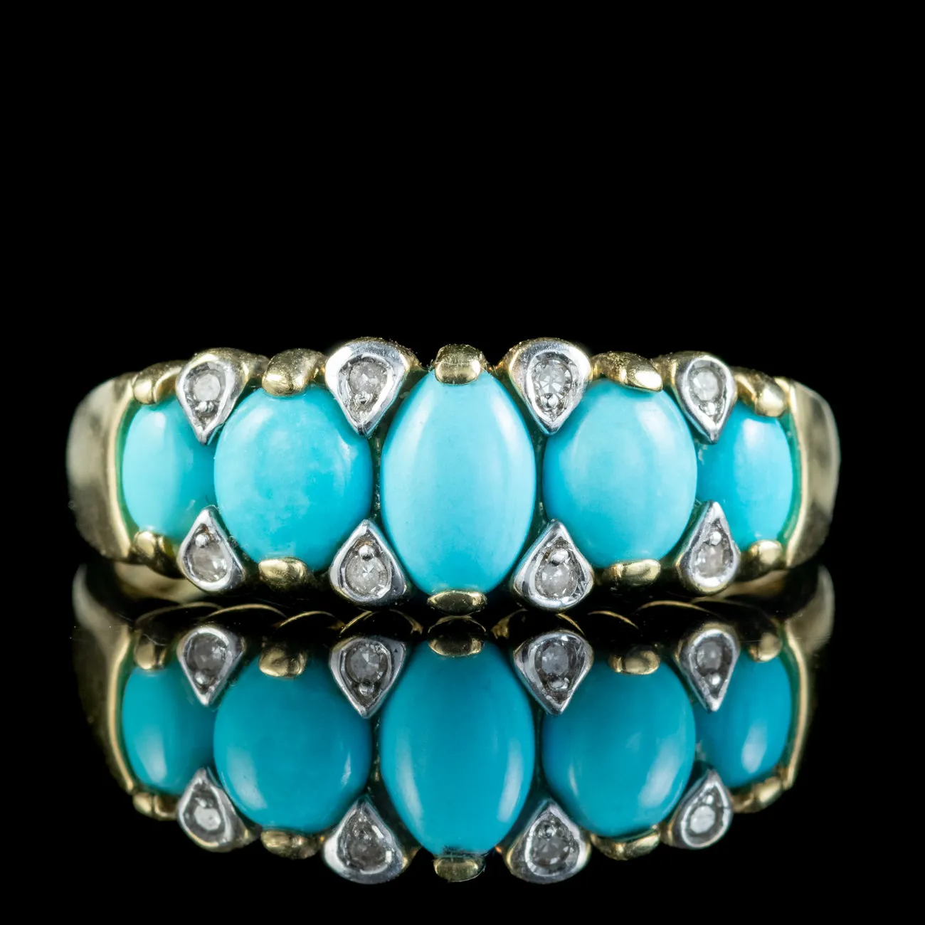 Vintage Turquoise Diamond Five Stone Ring 1.2ct Turquoise