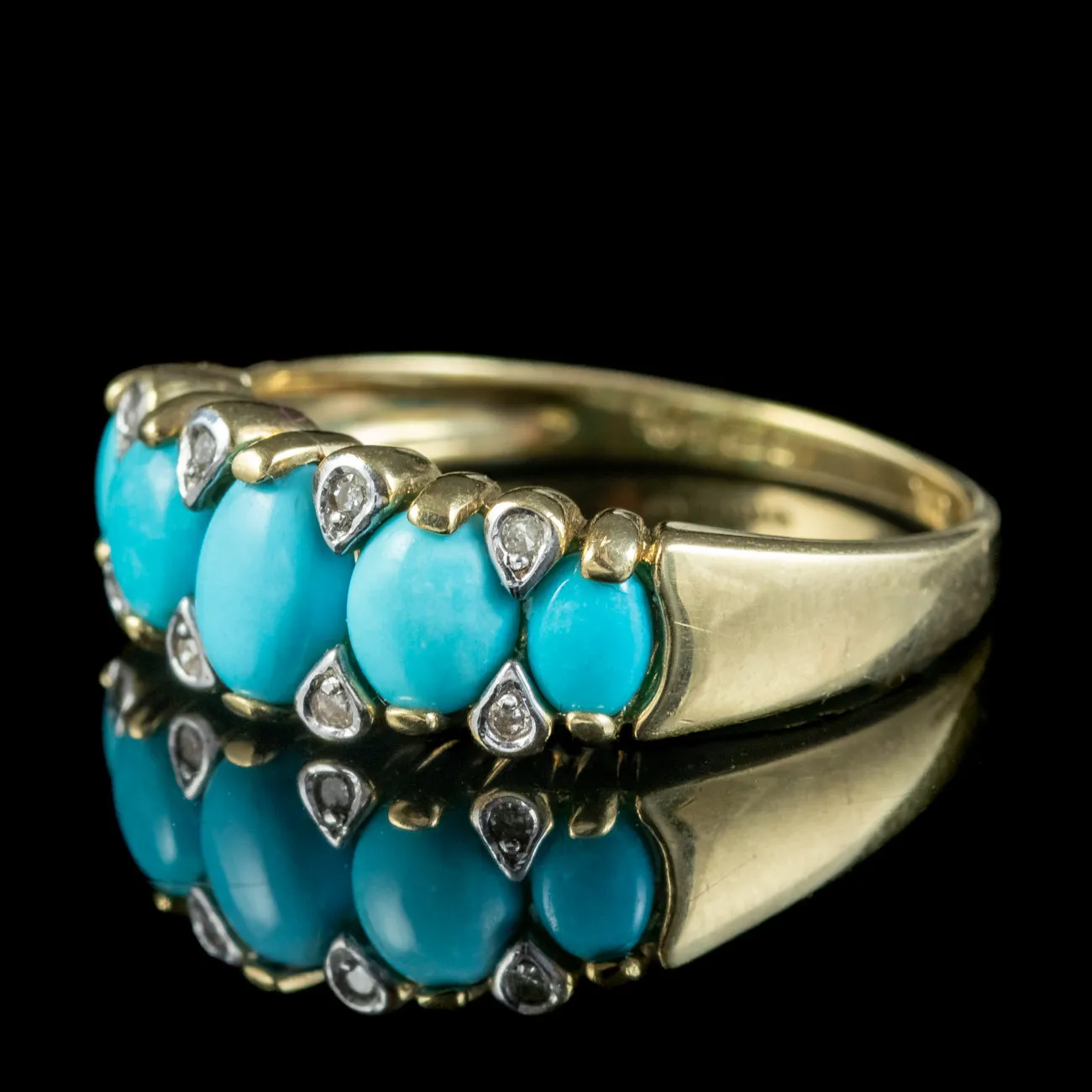 Vintage Turquoise Diamond Five Stone Ring 1.2ct Turquoise