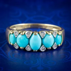 Vintage Turquoise Diamond Five Stone Ring 1.2ct Turquoise