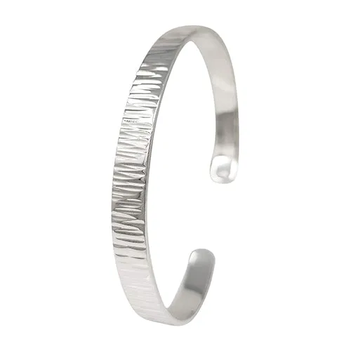 Women's Silver Bracelet 925 Sterling Silver Ridged Effect Bangle Bracelet