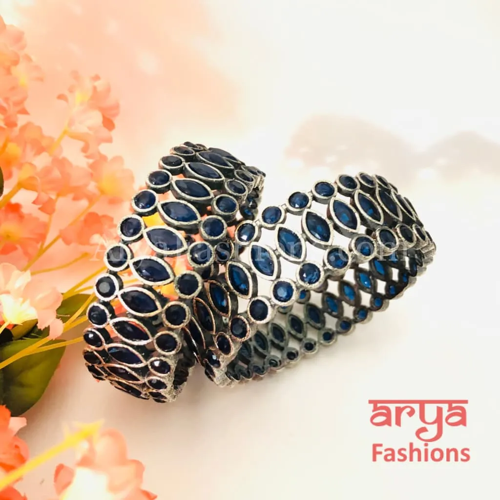 Yashvi Silver Oxidized Bracelet Bangles with colored Stones