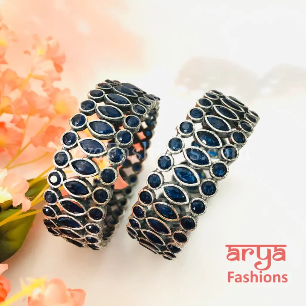 Yashvi Silver Oxidized Bracelet Bangles with colored Stones